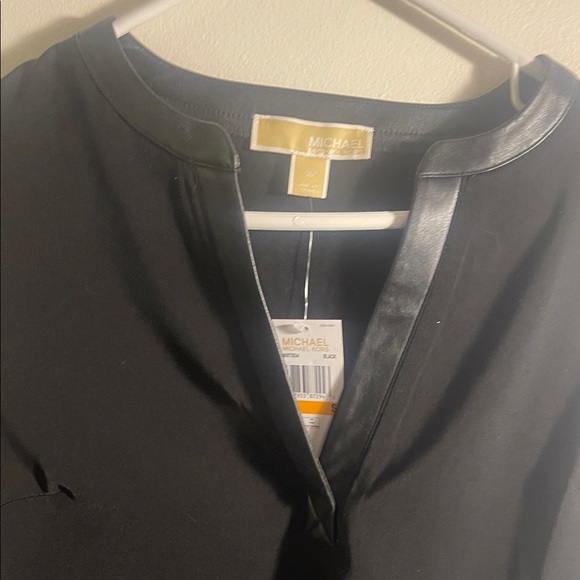 Michael Kors Black Blouse with Leather Trim - Picture 3 of 10